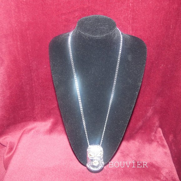 White Gold Diamond White Ski Mask Pendant Chain - Picture 2 of 2